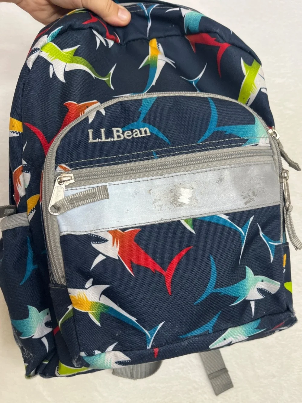 LL Bean Small Blue Shark Backpack Back to School Kids Mini 15” Travel Reflective